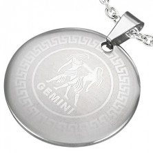 Steel pendant - circle with sign of zodiac GEMINI