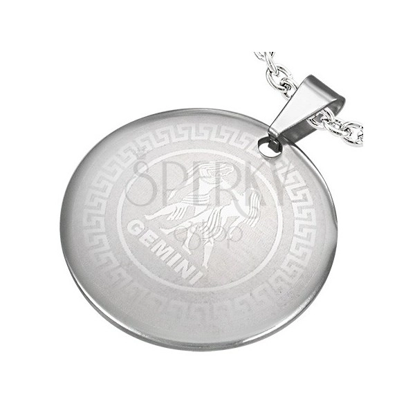 Steel pendant - circle with sign of zodiac GEMINI