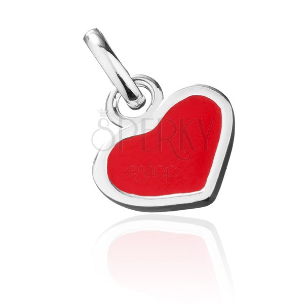 Silver pendant - red heart with silver hem