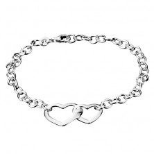 Wrist chainlet made of 925 silver - two joined hearts