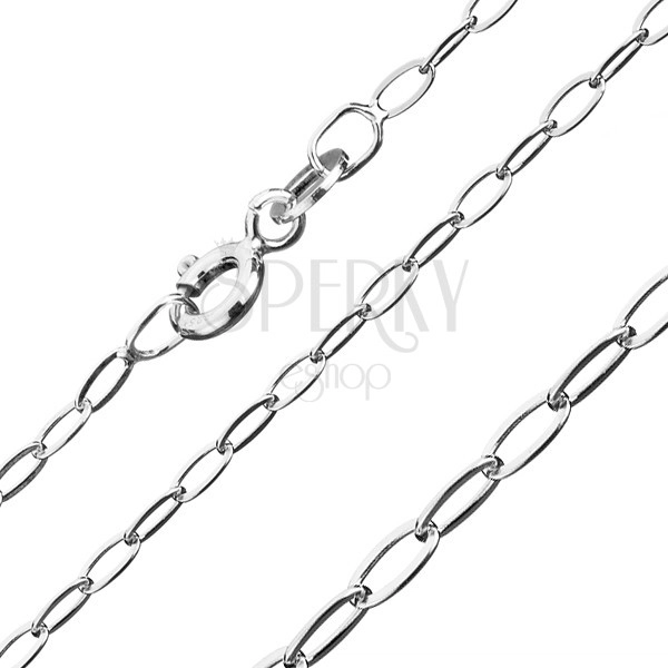 Silver chain - long flat oval eyelets, 2 mm