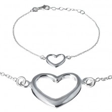 Silver bracelet - wide silhouette of heart on chainlet