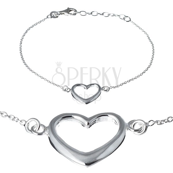 Silver bracelet - wide silhouette of heart on chainlet