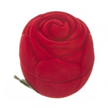 Velvet box for ring - red rose with leaves