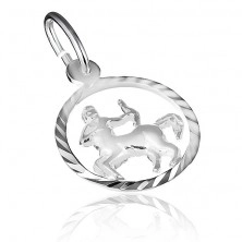Silver pendant - sign Sagittarius in a shiny circle