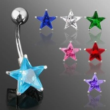 Belly button ring with star-shaped zircon