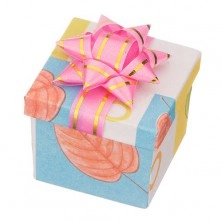 Gift box - cube with multicolour motif and bow