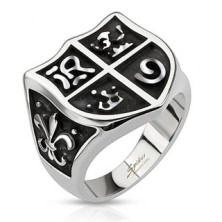 Steel ring - a knight coat of arms with symbols 