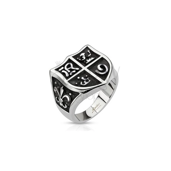 Steel ring - a knight coat of arms with symbols 