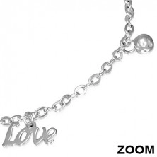 Shiny steel bracelet - balls and inscription Love on chain