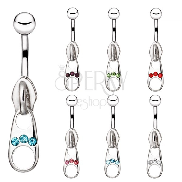 Steel navel piercing - decorative zip with zircons
