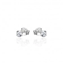 Silver stud earrings with round clear zircon, 3 mm