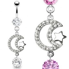 Luxurious belly ring - zirconic crescent and shiny star