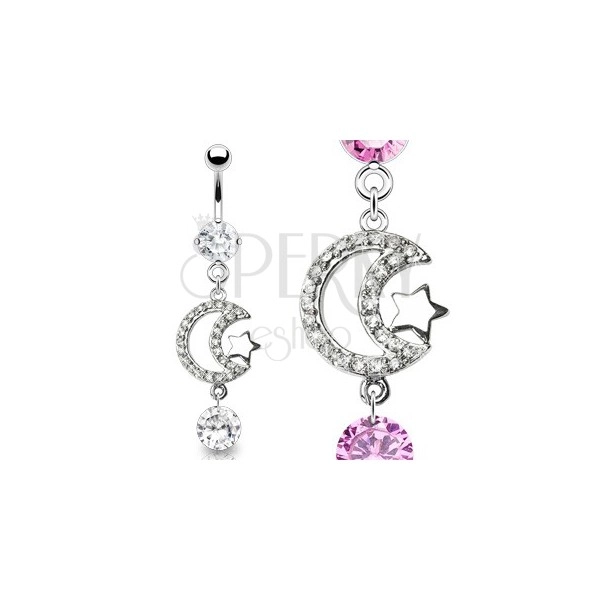 Luxurious belly ring - zirconic crescent and shiny star