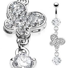 Luxurious belly ring - butterfly with embedded zircons