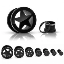 Titanium flesh tunnel, anodized, with star in the middle, black with thread