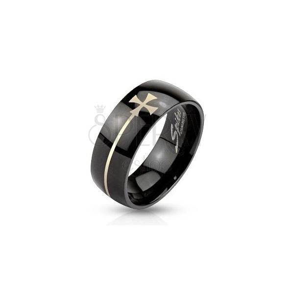 Black ring made of steel with Maltese cross
