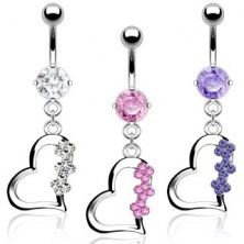 Titanium belly button ring - heart with three flowers