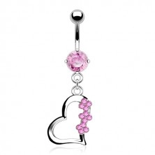Titanium belly button ring - heart with three flowers