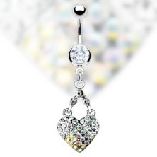 Heart belly ring decorated with clear and AB rhinestones