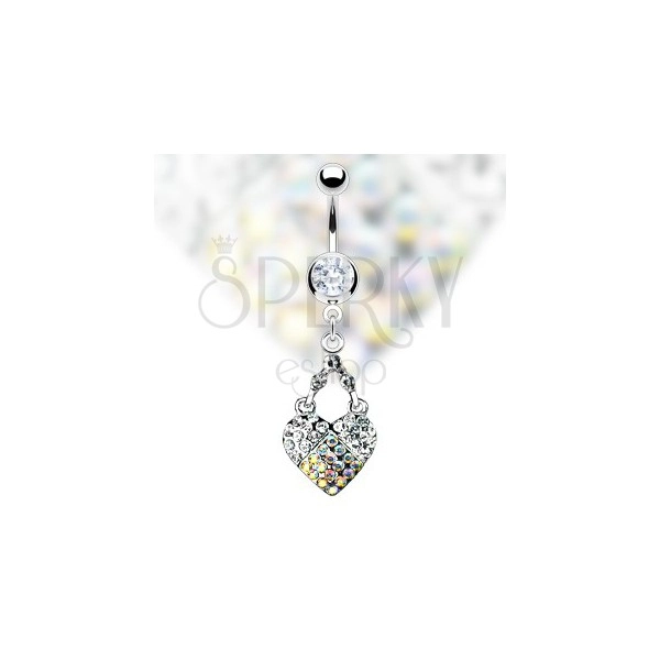 Heart belly ring decorated with clear and AB rhinestones