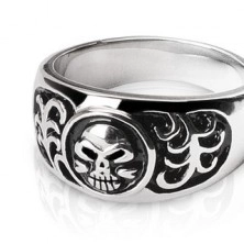 Stainless steel ring - skull and ornaments