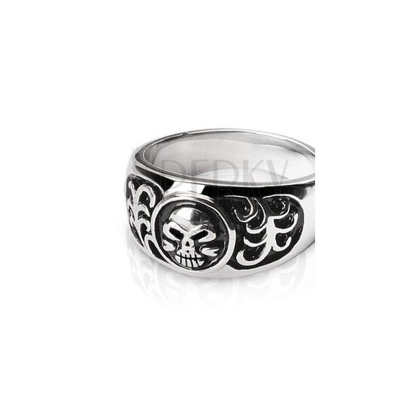 Stainless steel ring - skull and ornaments