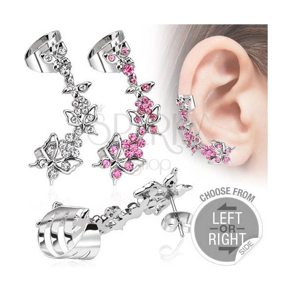 Fake ear piercing, butterflies and flowers with zircons