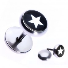 Stainless steel fake piercing with a star on black background