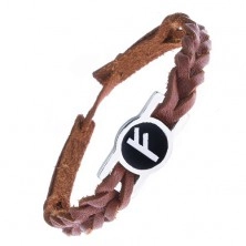 Narrow braided leather bracelet with a rune of fulfillment "Fehu"