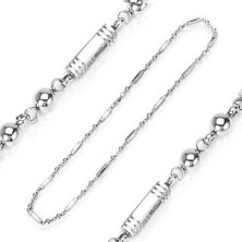 Stainless steel neckalce - hexagonal links and ball beads