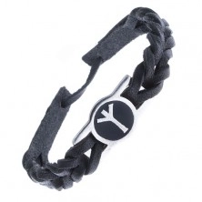 Braided leather bracelet - black, runu "Protection"