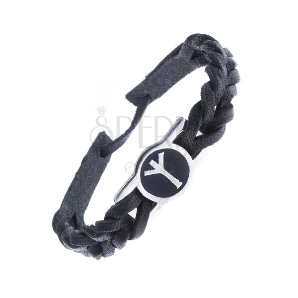 Braided leather bracelet - black, runu "Protection"
