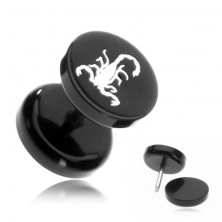 Acryl fake plug - white scorpion on a black background