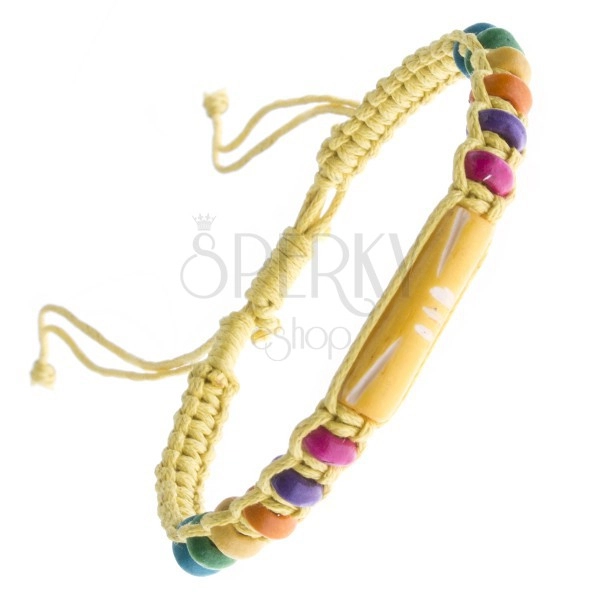 Braided string bracelet - yellow, multicoloured beads