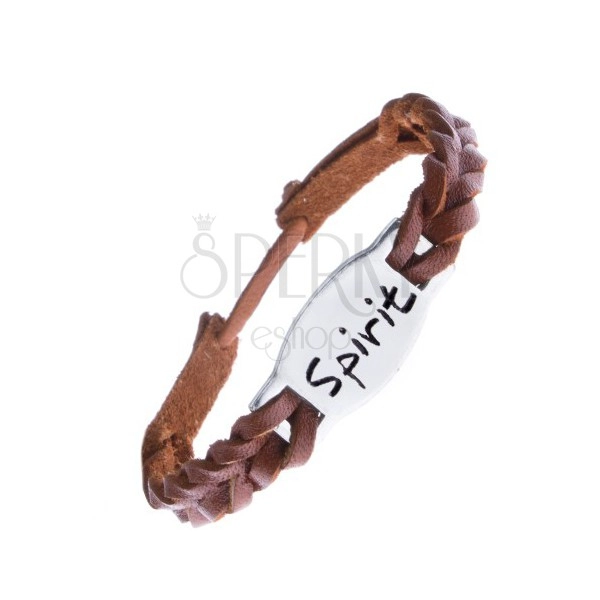 Leather wristband - braided, caramel brown, "SPIRIT"