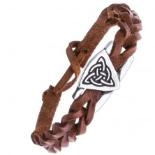Braided leather bracelet - caramel, Celtic knot with circle