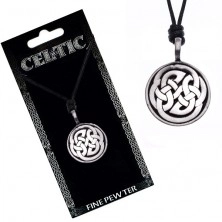Necklace with pendant, black, Celtic knots