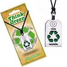 Eco friendly necklace - shiny tag with symbol of recycle