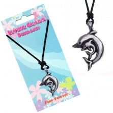 String necklace with a pendant of two dolphins 