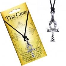 Black necklace - Egyptian cross with engraved lines 