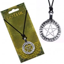 String necklace- magic pentagram with runes around