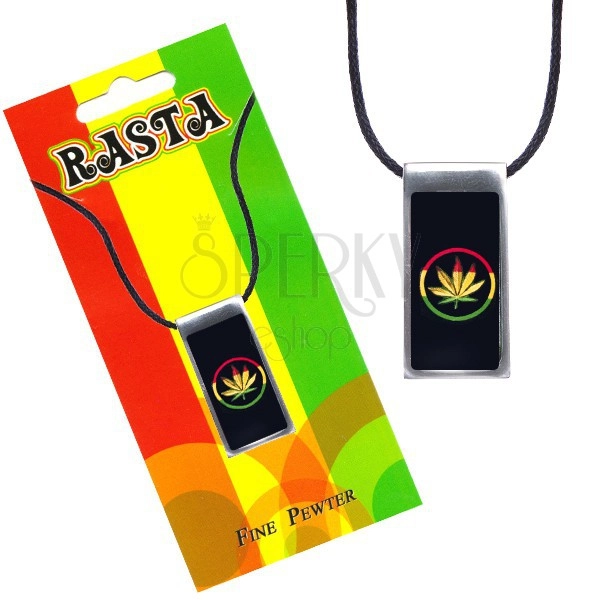 String necklace, pendant, marijuana leaf, black background