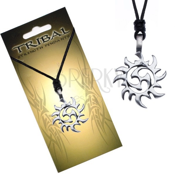 Black necklace - string, TRIBAL pendant, sun