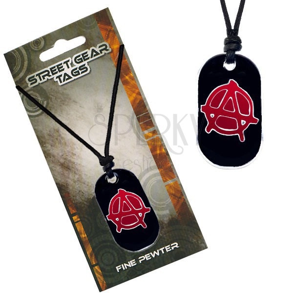 Necklace on string - black tag, symbol of anarchy