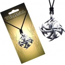 Black necklace, string, round TRIBAL pendant, flash 