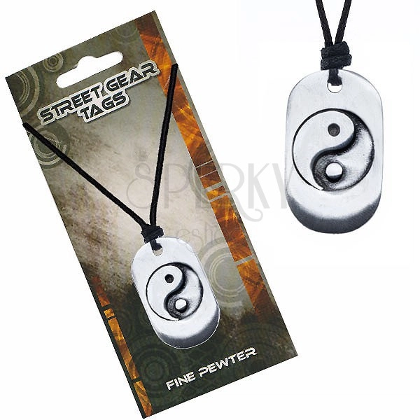 String necklace, metal tag with symbol of yin yang