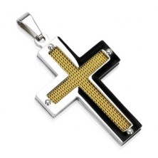 Stainless steel cross with golden mesh centre and rivets