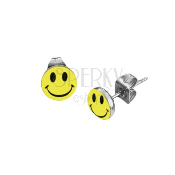 Round steel earrings - emoticon