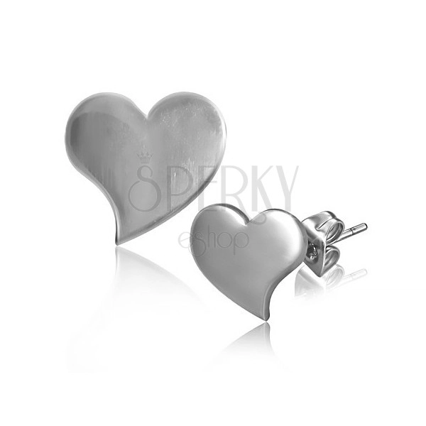 Shiny stud earrings made of steel - bent heart